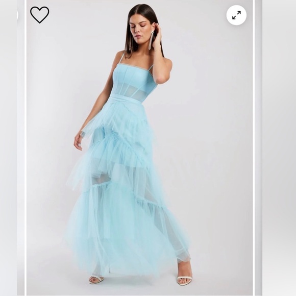 BCBGMaxAzria Dresses & Skirts - Bcbg Oly Tiered Ruffle Tulle Evening‎ Gown in Angel Blue